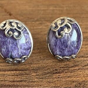 Charoite Gemstone and Sterling Silver Earrings